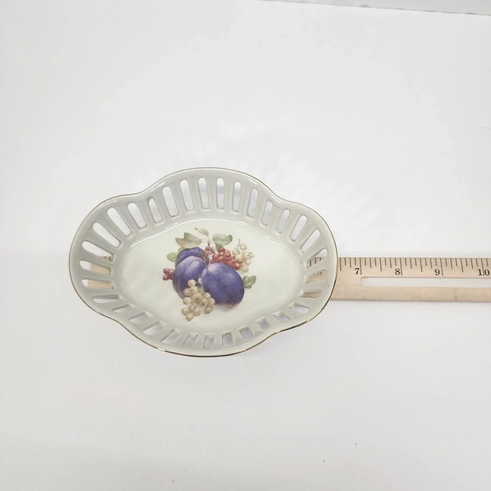Vintage Schwarzenhammer Bavaria Germany Plum Fruit Pierced Porcelain Dish